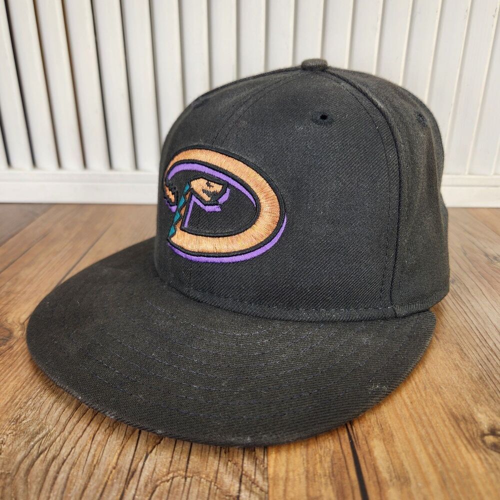 VTG Arizona Diamondbacks New Era 59fifty Hat Sz 7 Black Wool Made in USA MLB Cap